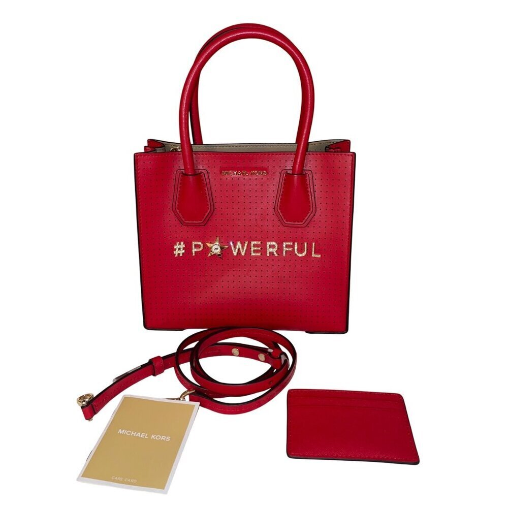 Michael Kors Womens Crossbody Bag And Card Case Red Perforated Leather New
